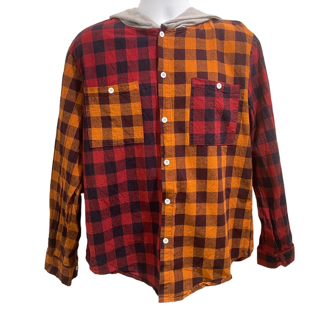 Mixed Plaid Flannel Hooded Long Sleeve Mens MEDIUM 1527:S1398